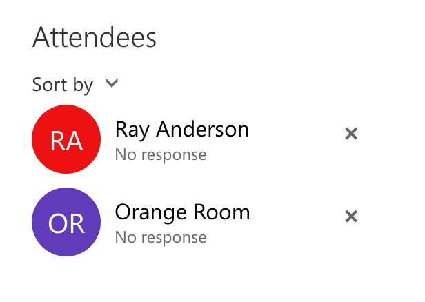 Event attendees list on Outloook calendar; one user one location.