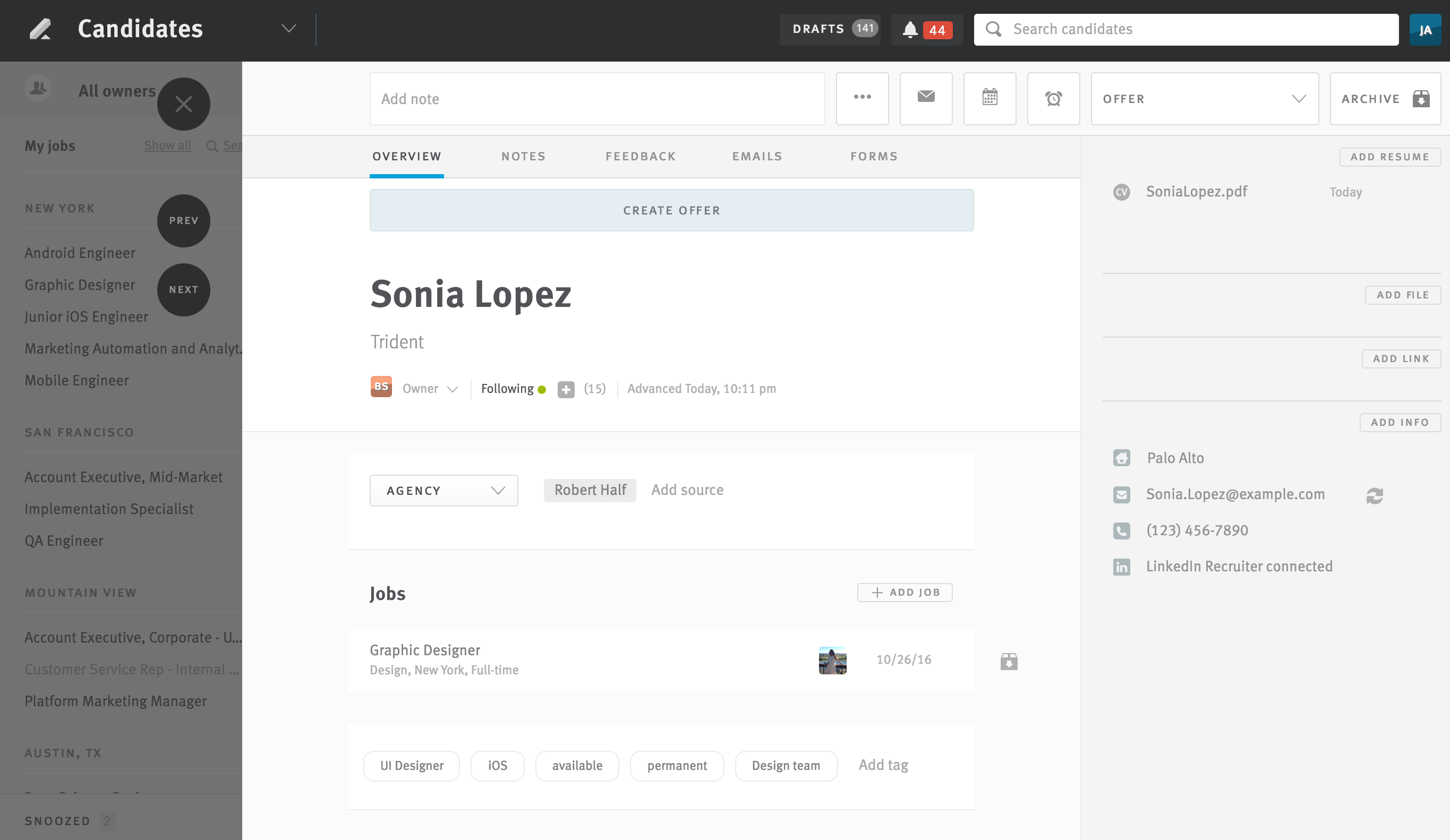 Lever candidate profile.