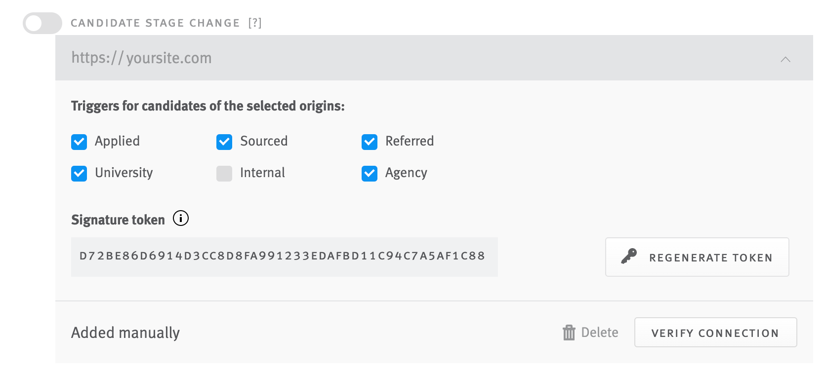 Candidate stage change webhook configuration fields