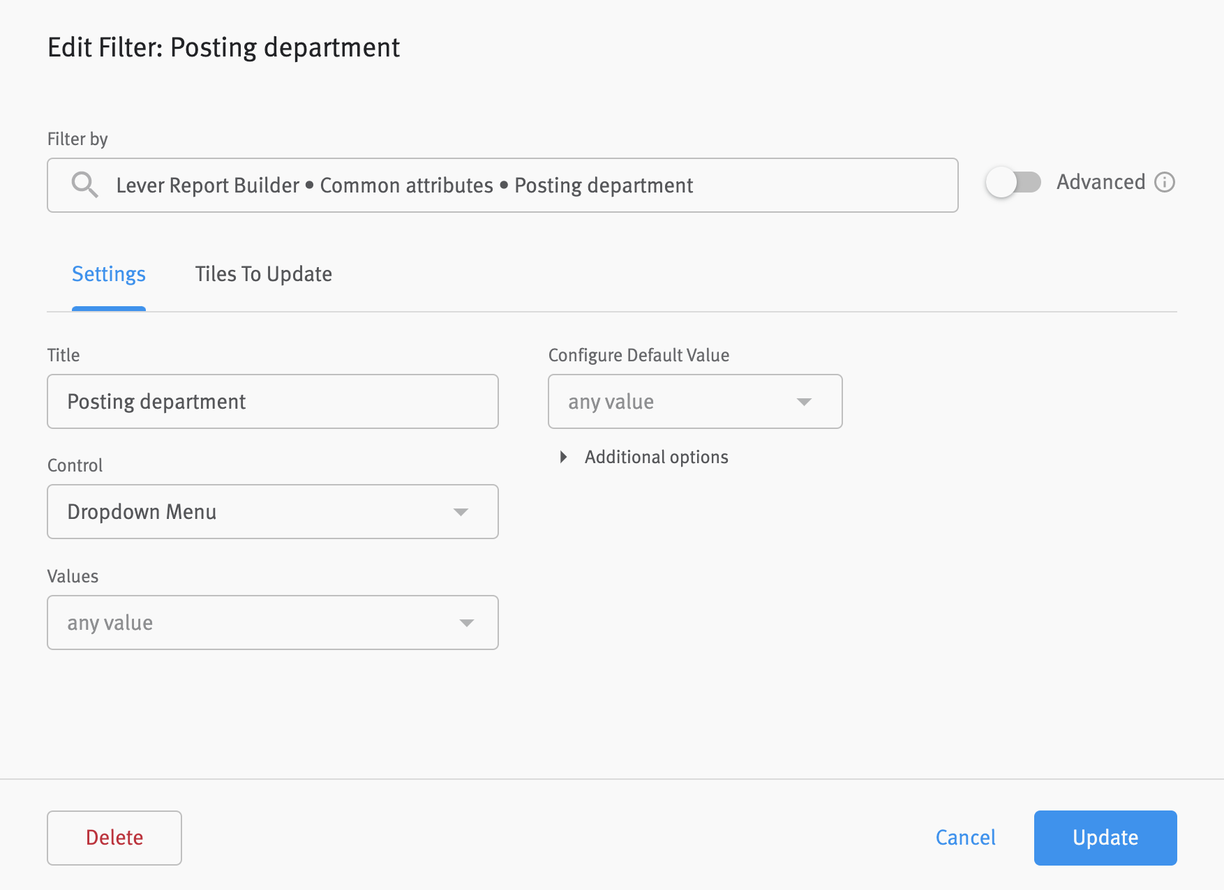 Edit filter modal