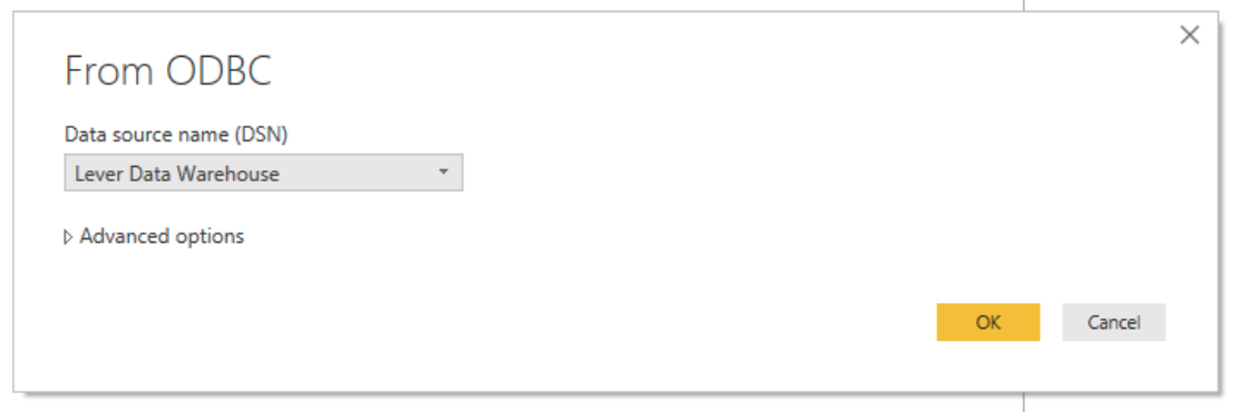 From ODBC modal with Lever Data Warehouse in DSN field