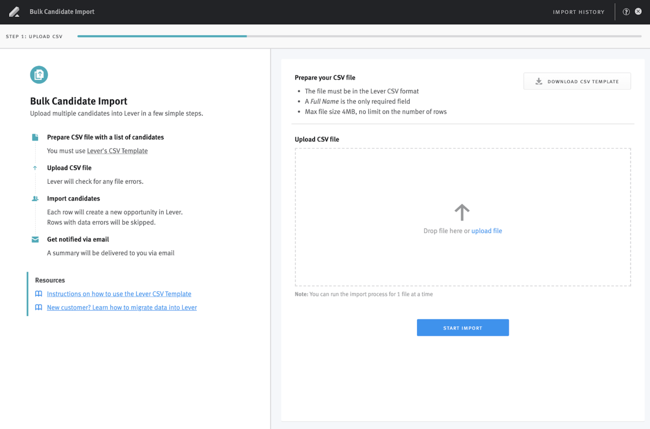 Bulk Importer main page