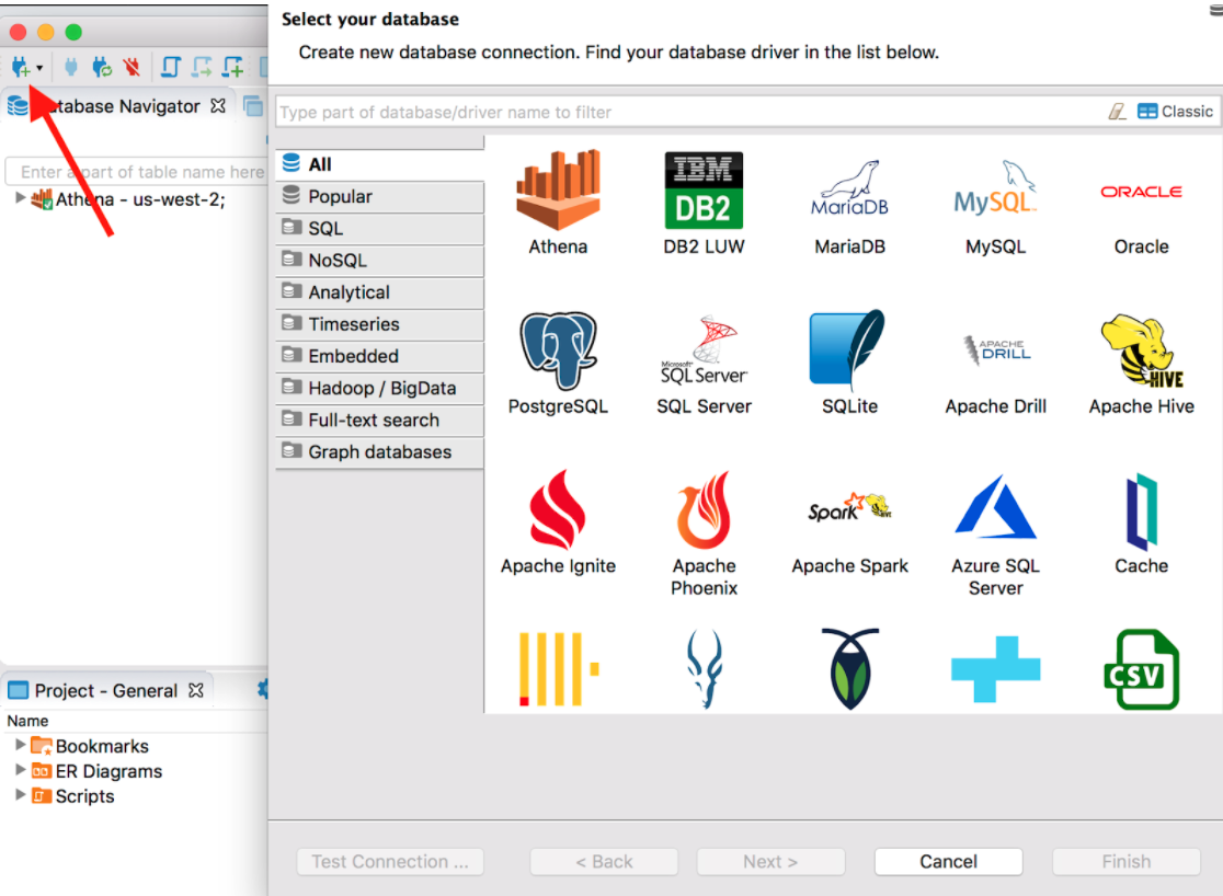 Database selection windows