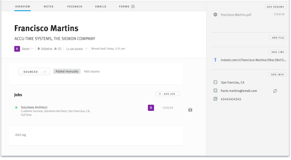 Candidate profile in Lever