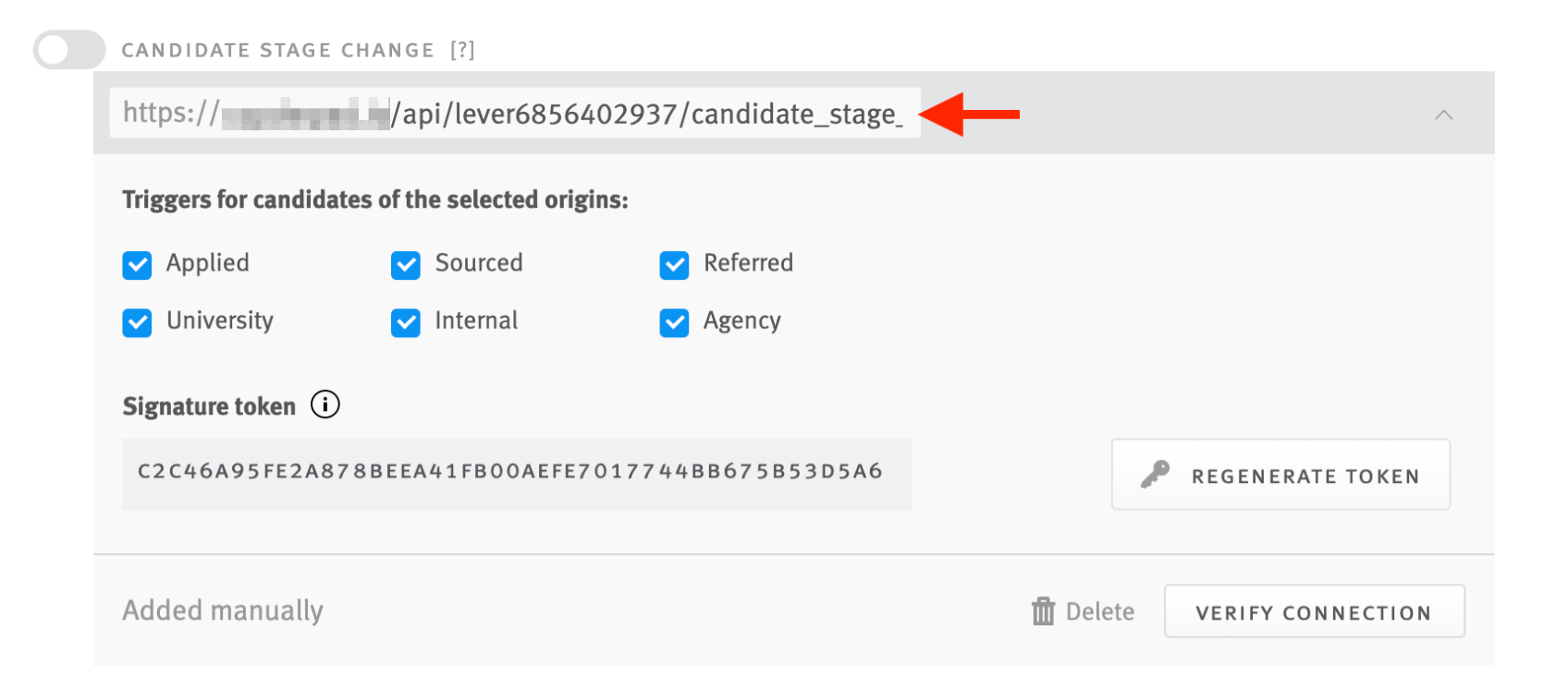 Candidate stage change webhook tile HackerRank CodePair webhook URL added.