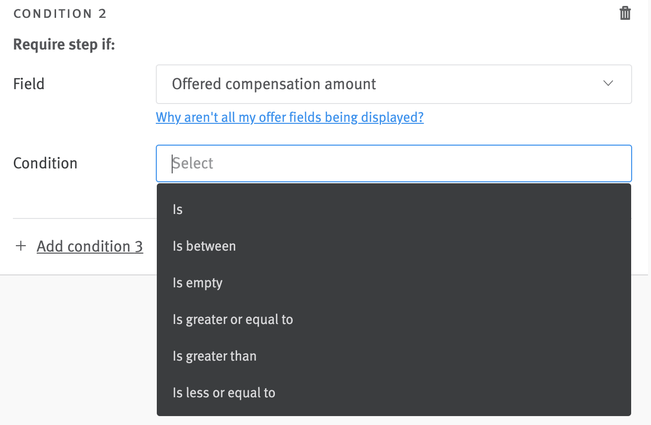 Conditions menu in approval editor.