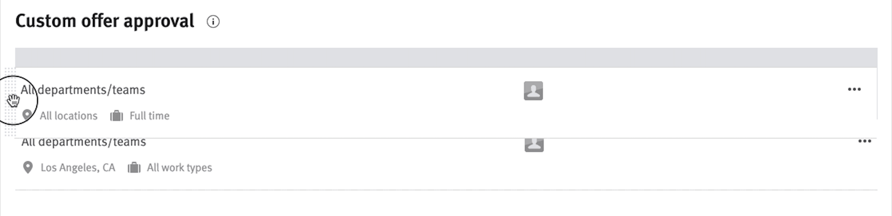 Custom offer approval being dragged to a new location in the custom offer approval list.