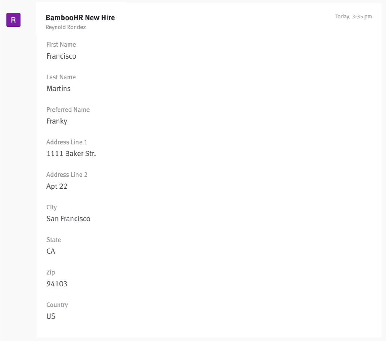 BambooHR profile form on candidate profile