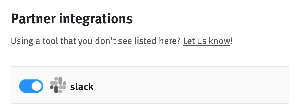 Slack integration toggle in on position