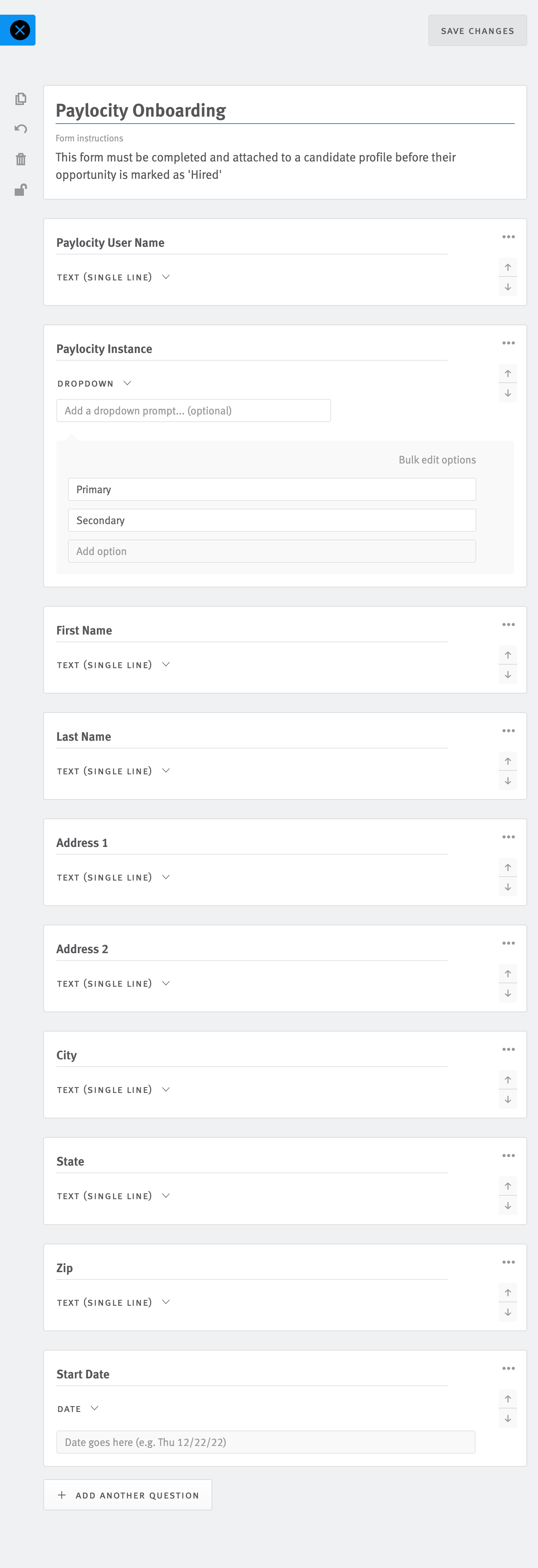 Paylocity Onboarding form template