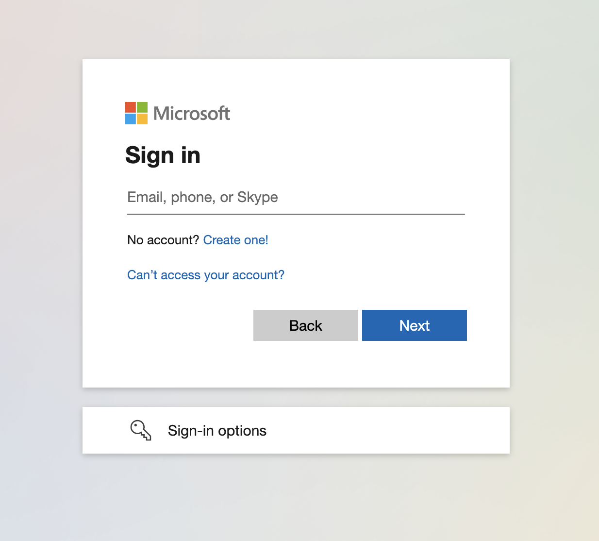 Microsoft login page with field email address field.