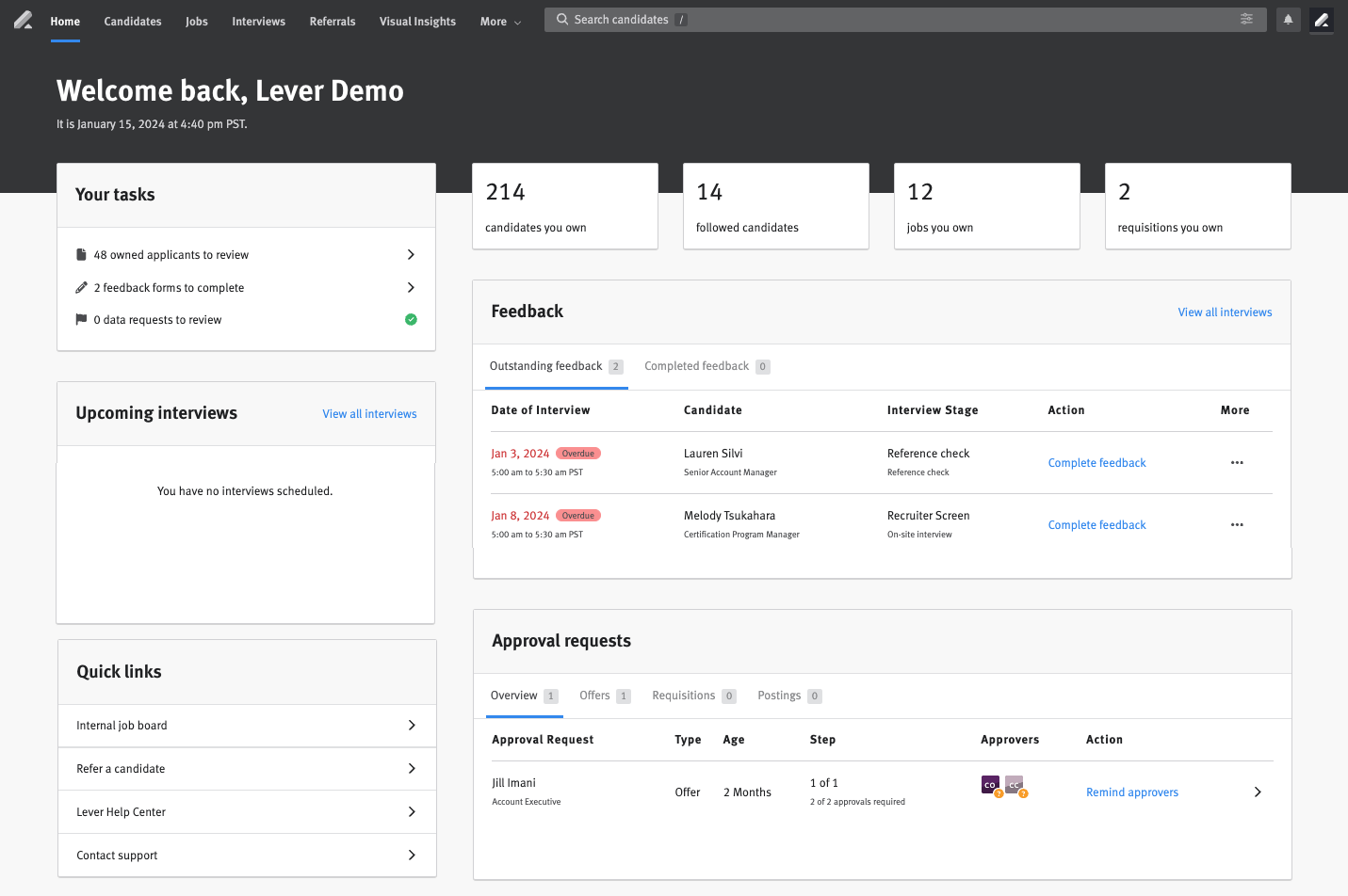 Lever home page.