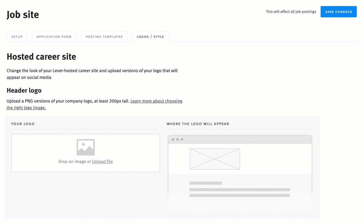 Live image of uploading header logo image file