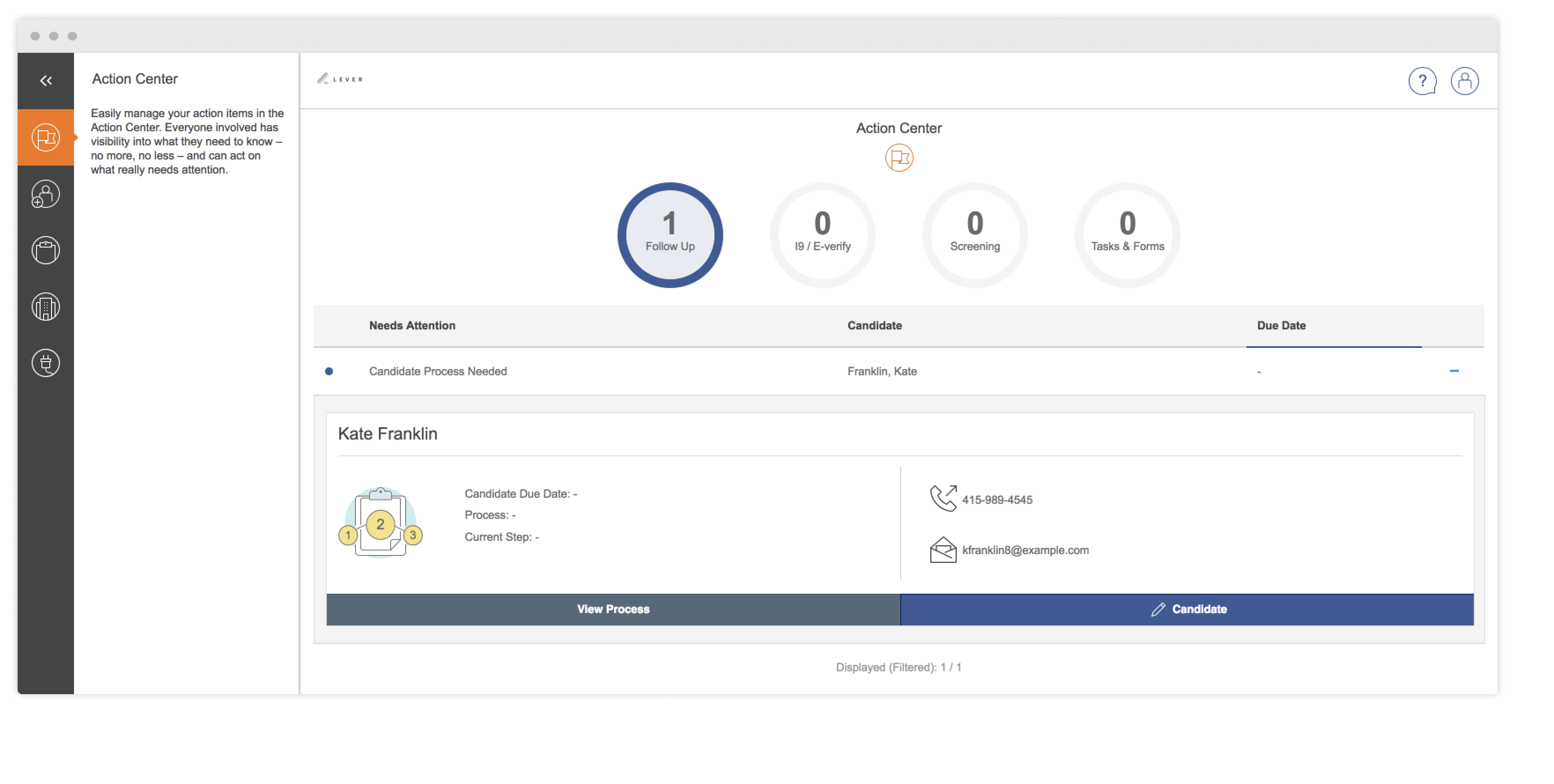 Click boarding action center showing candidate added