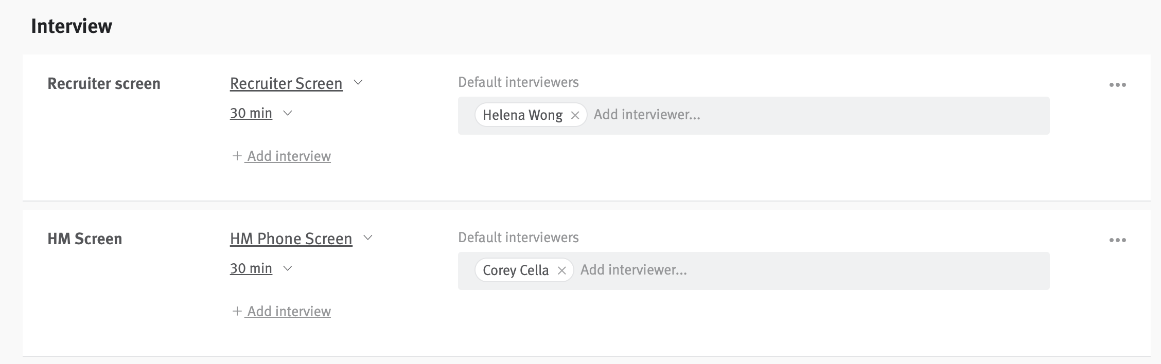 Interviews and feedback forms added next to stage in interview plan