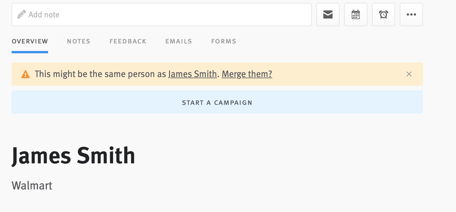 Close up of candidate profile with notification banner.