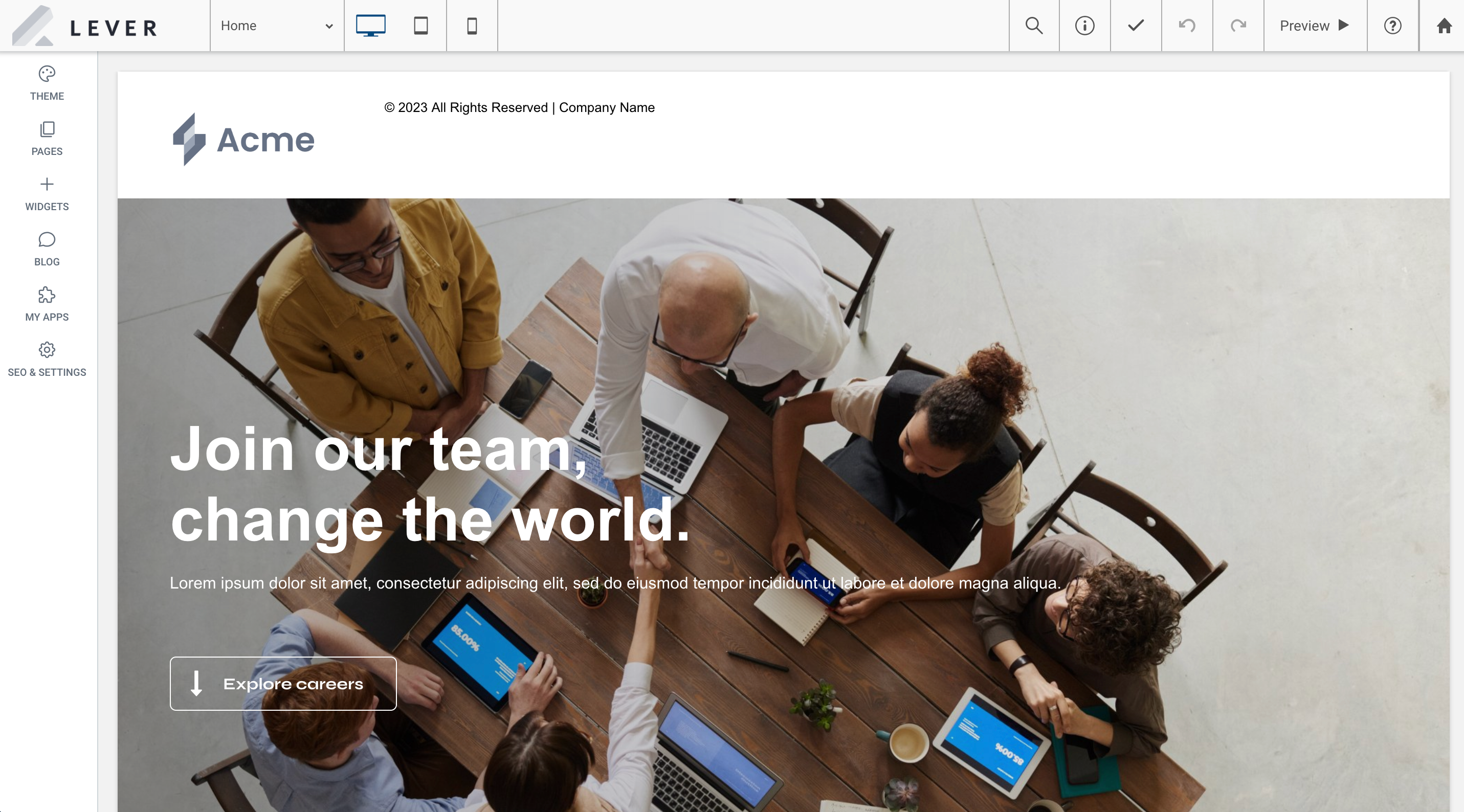 Career Site Builder editor