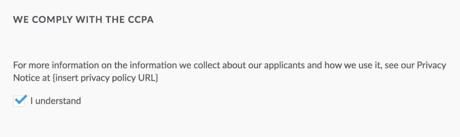Lever job posting with CCPA compliance notice and I understand box checked.