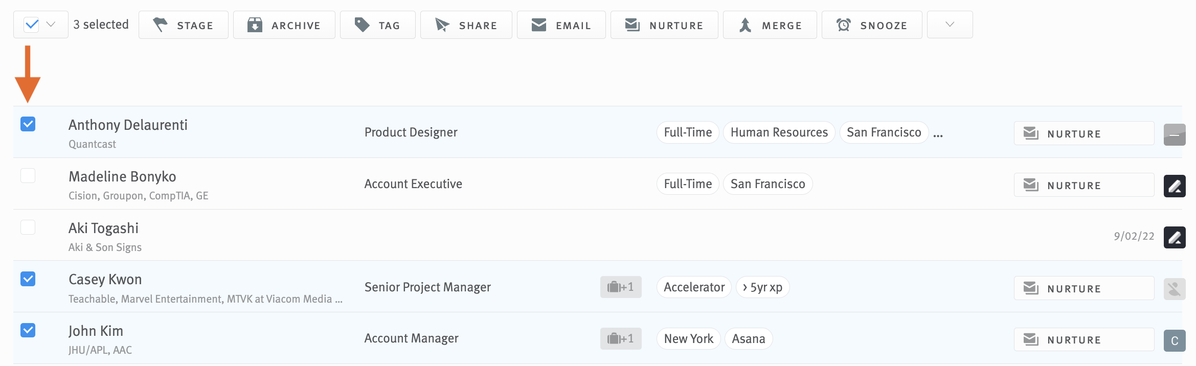 Opportunities list with individual opportunities checked