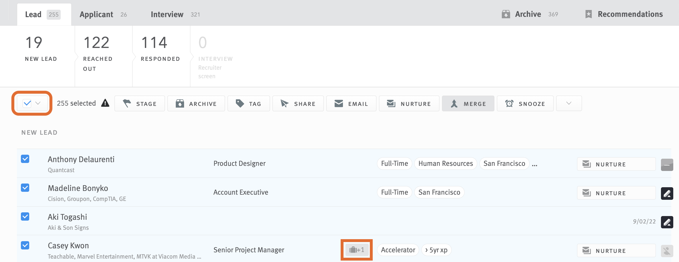 Opportunities list with select all box checked