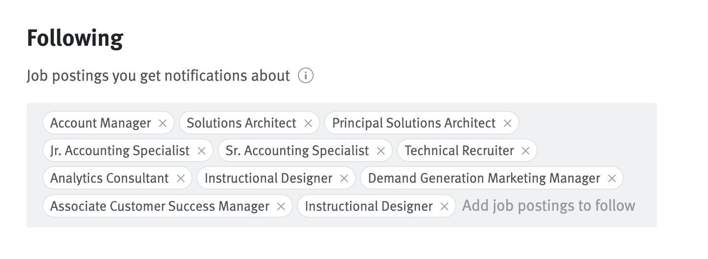 Followed postings section of personal account settings