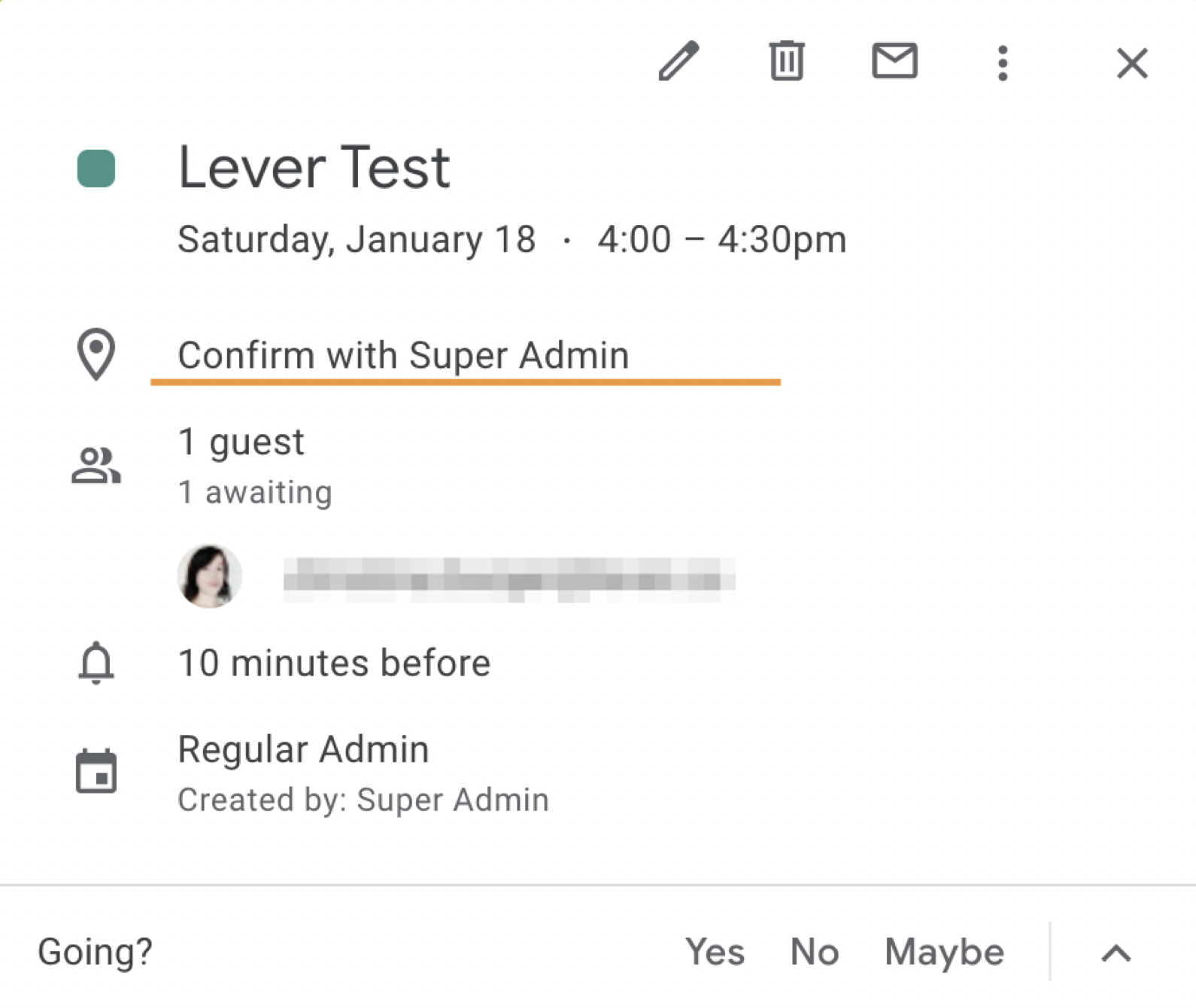 Google calendar event with location field underlined.
