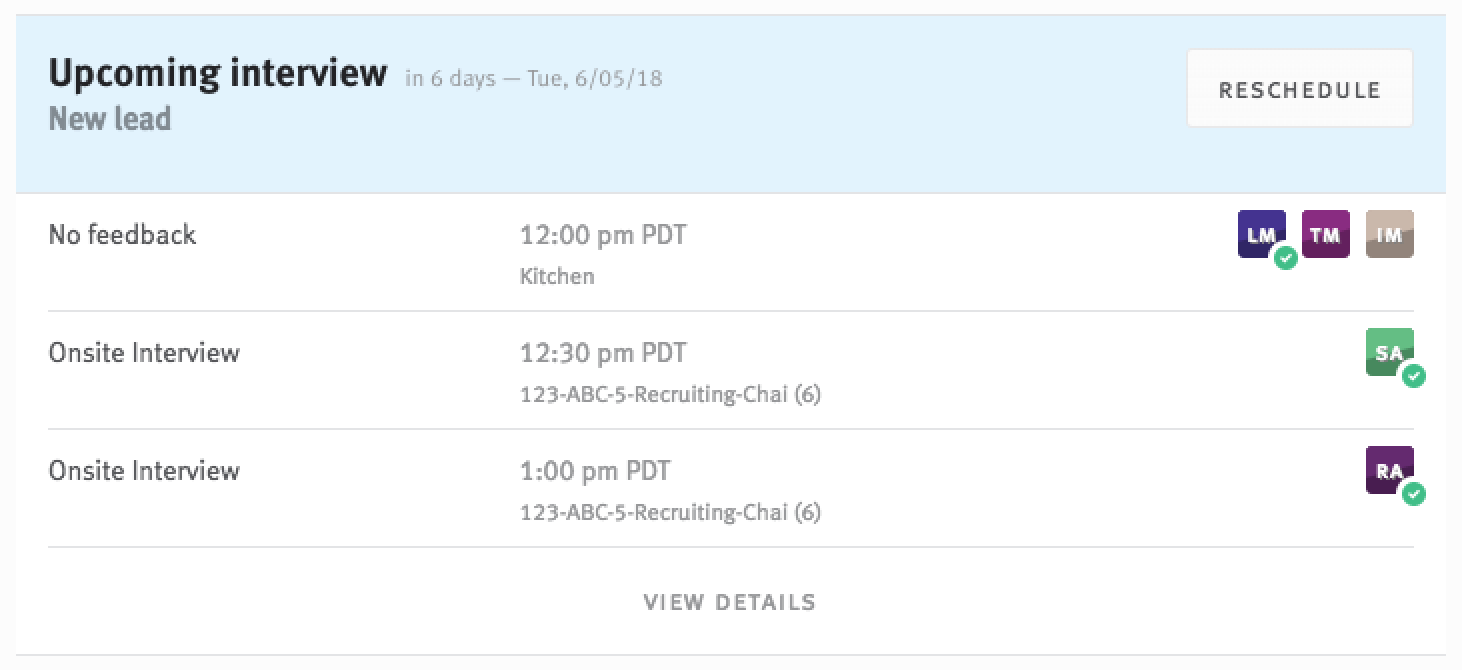 Interview RSVPs on candidate profile