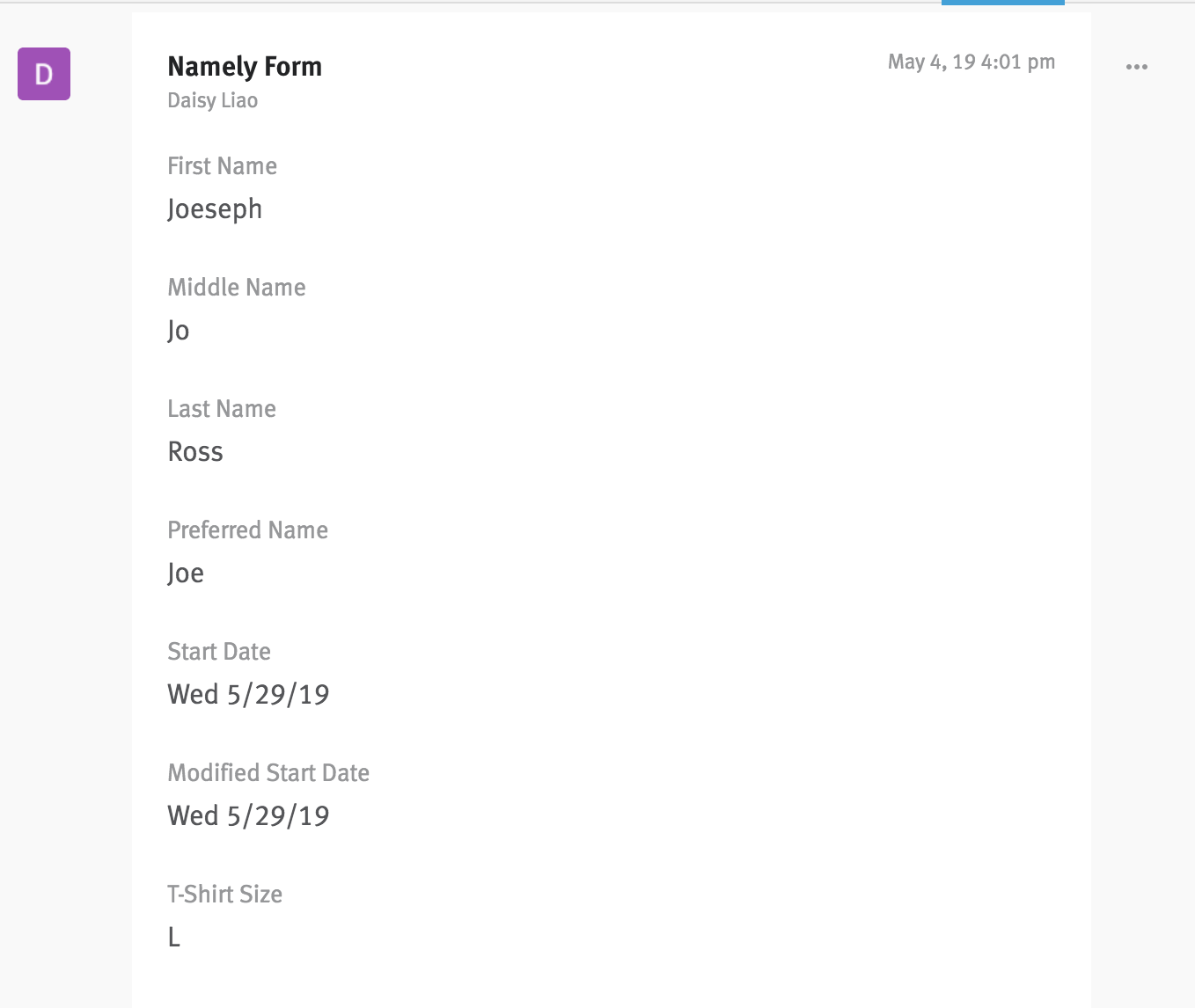 Namely form filled.