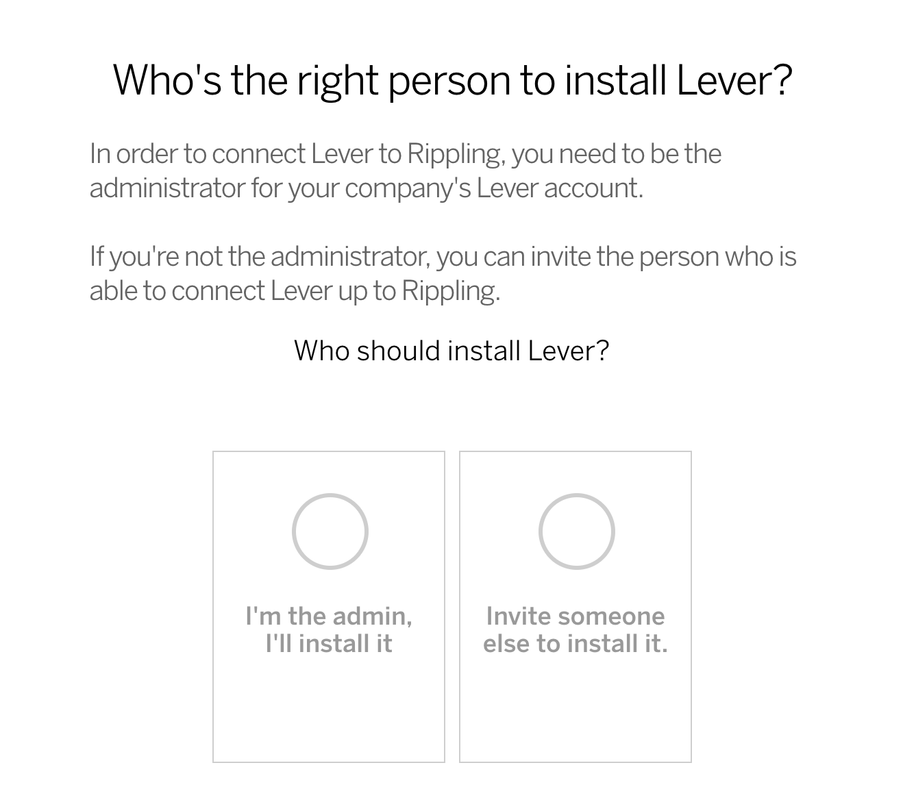 Rippling setup window showing choice of person who will install