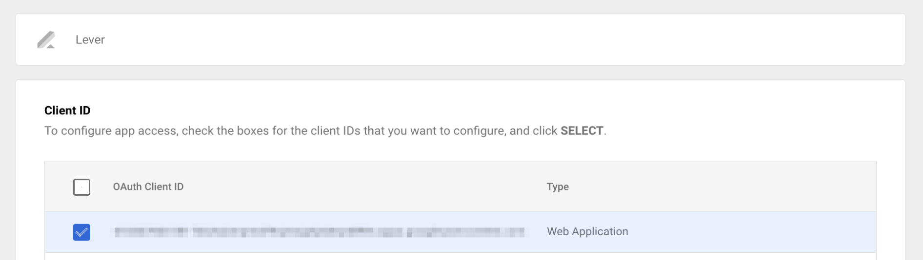 Client ID tile with Client ID selected