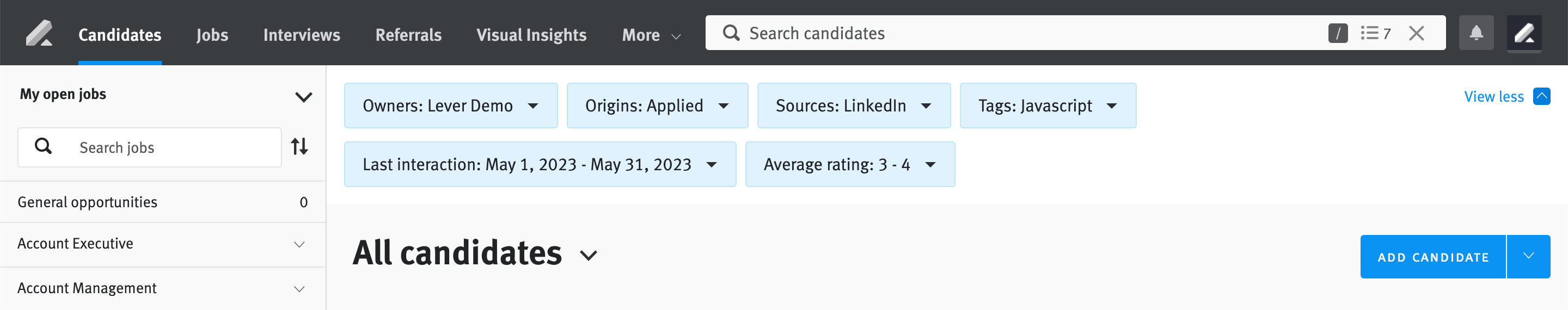 Applied filters above opportunity list, 7 filters shown