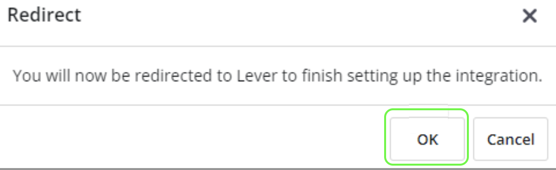 Redirect modal with OK button outlined