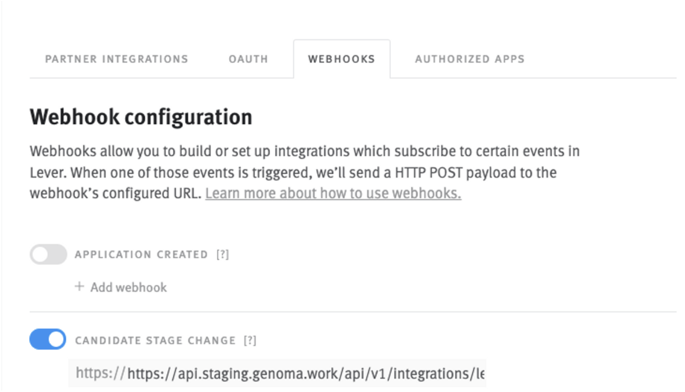 Candidate stage change webhook toggle in Lever