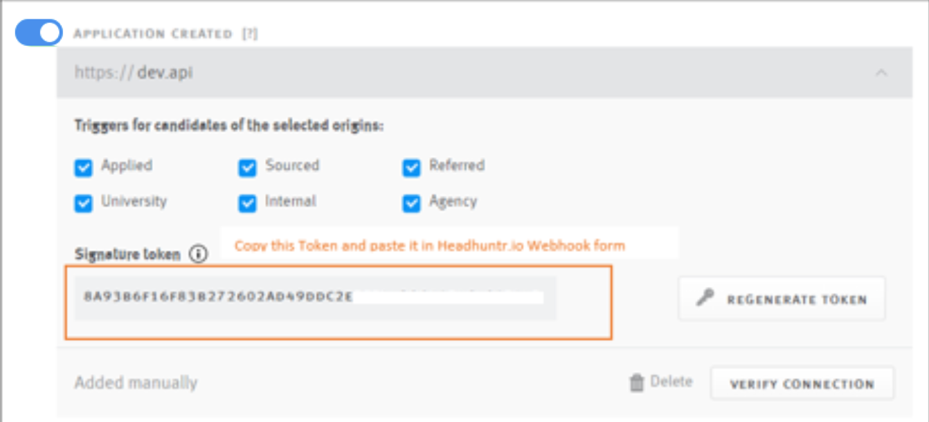 Webhook tile in Lever settings