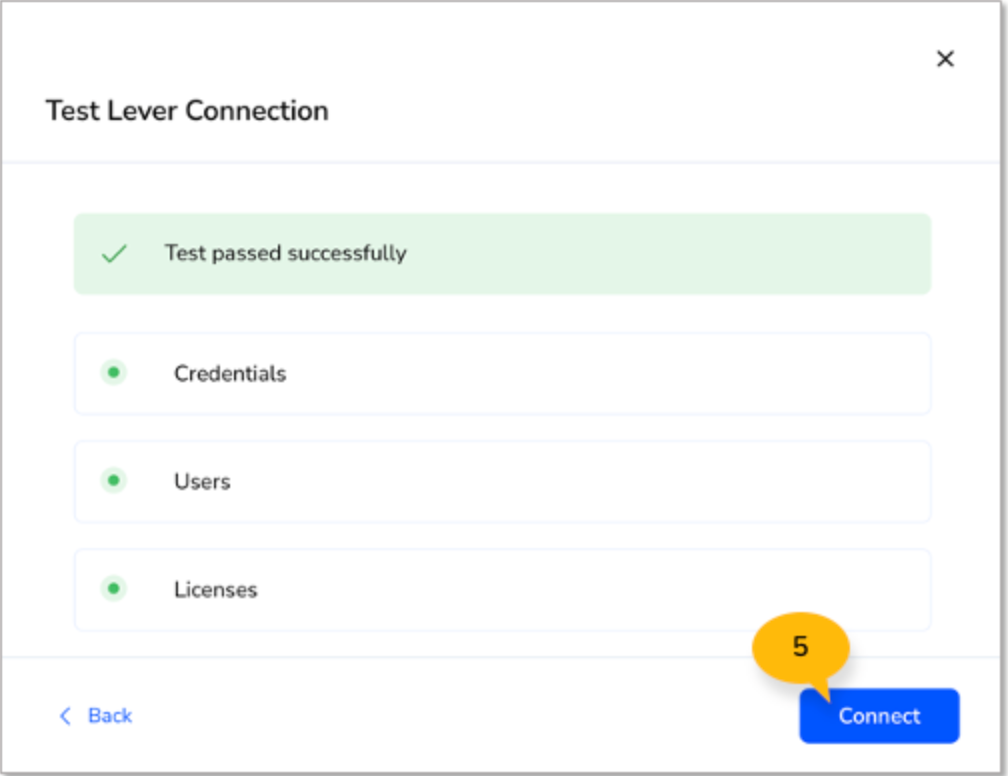 Test Lever Connection modal