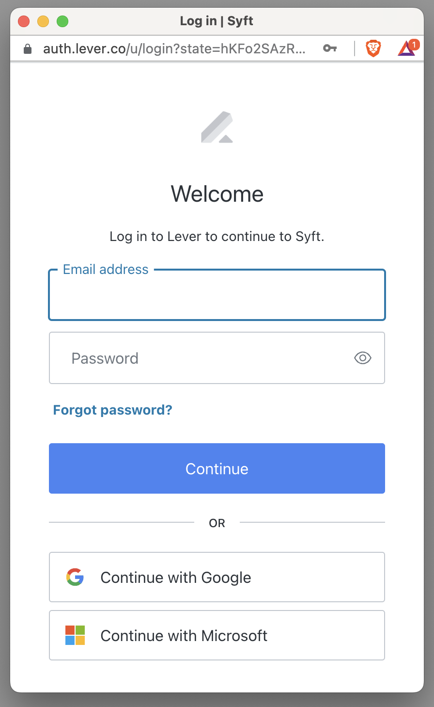 Lever login subwindow