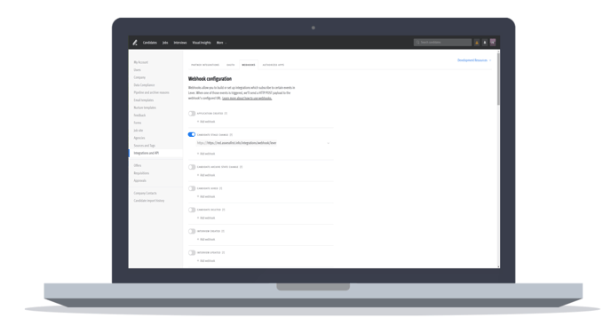 Webhook settings page in Lever