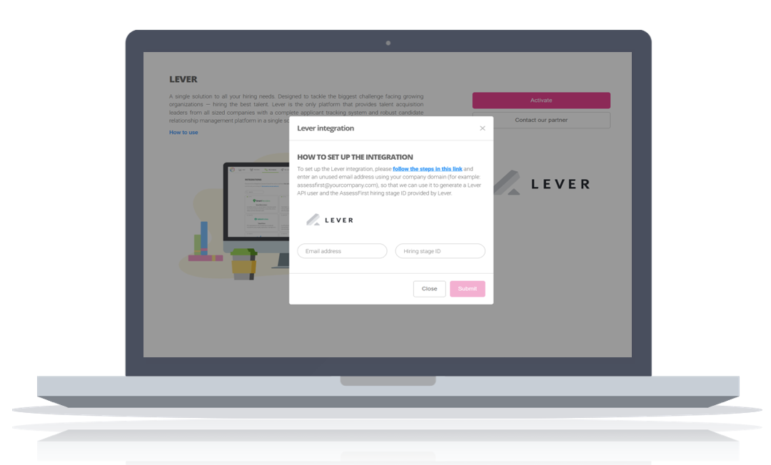 Setup integration modal on AssessFirst