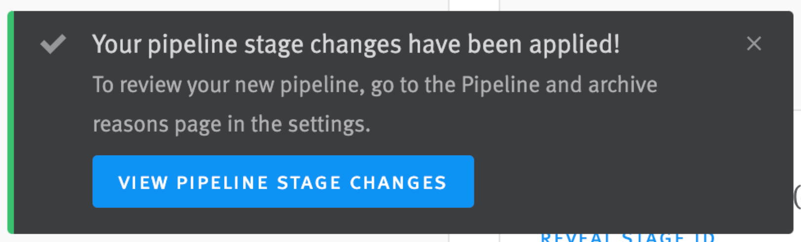 Lever stage changes have been applied success message.