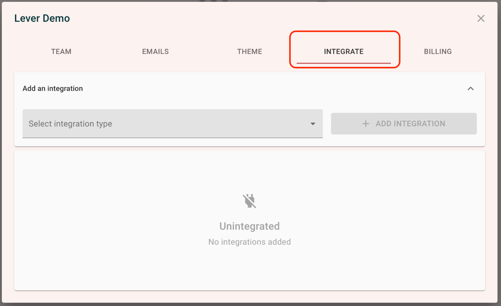 Canvass platform with integrate tab outlined.