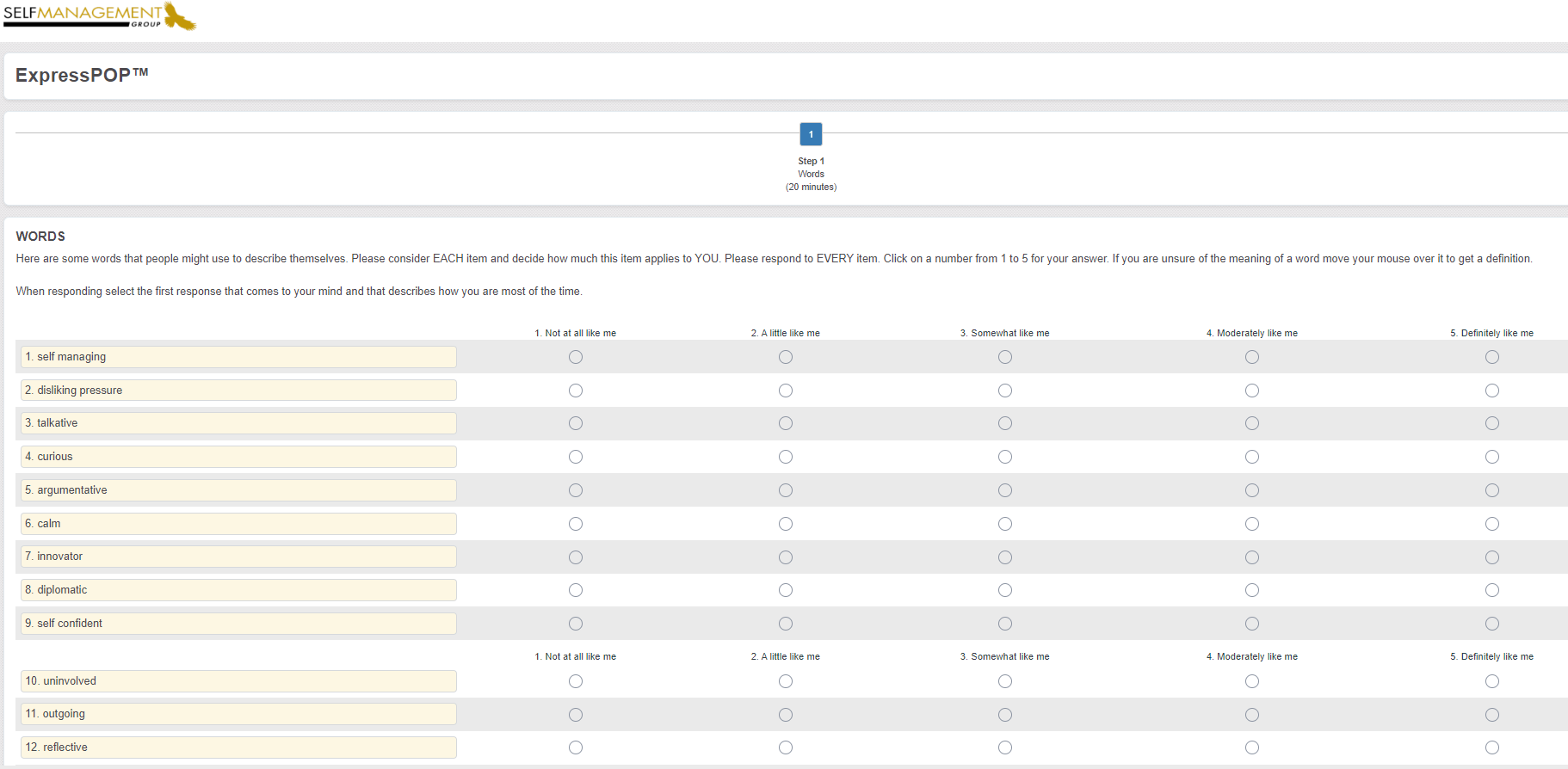 Self management platform Express POP page.