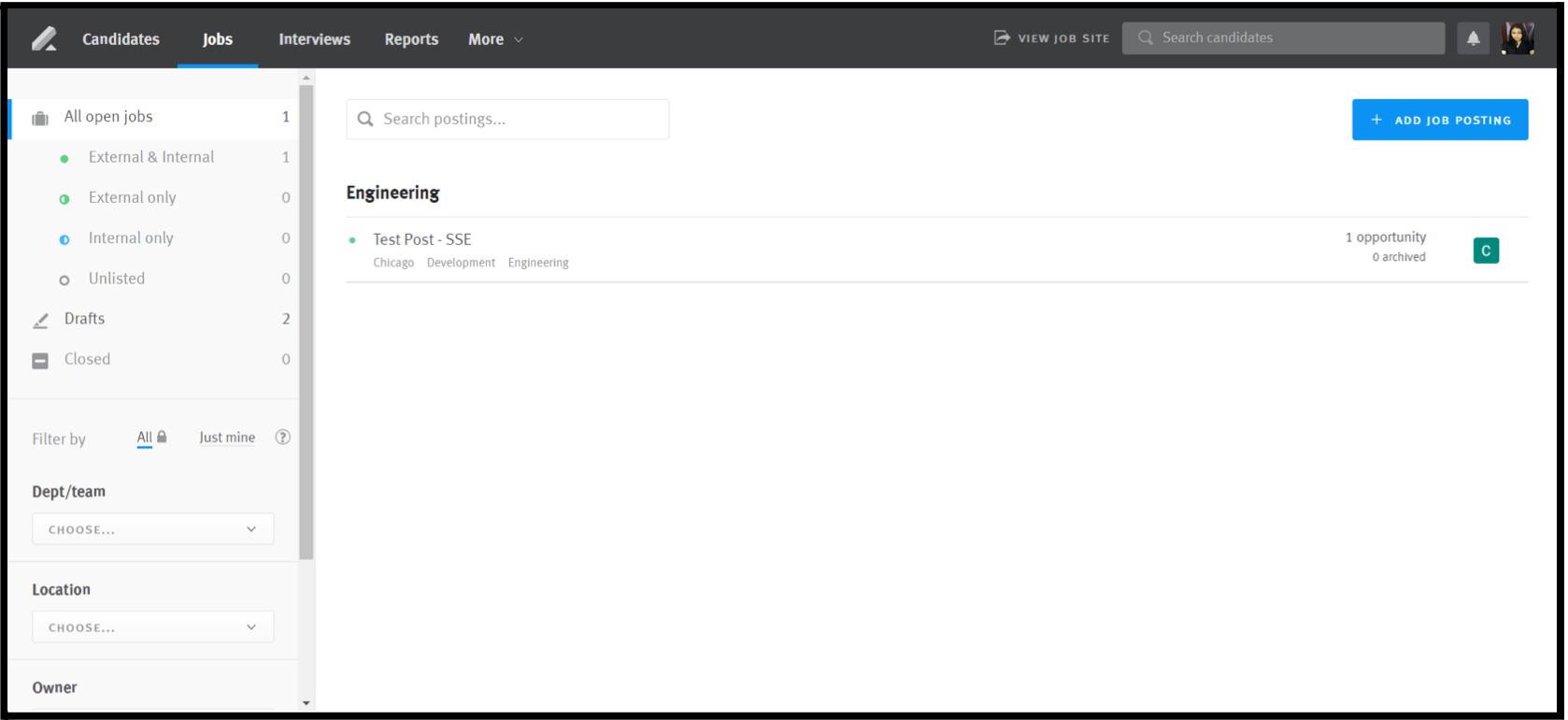 Lever job listings page.
