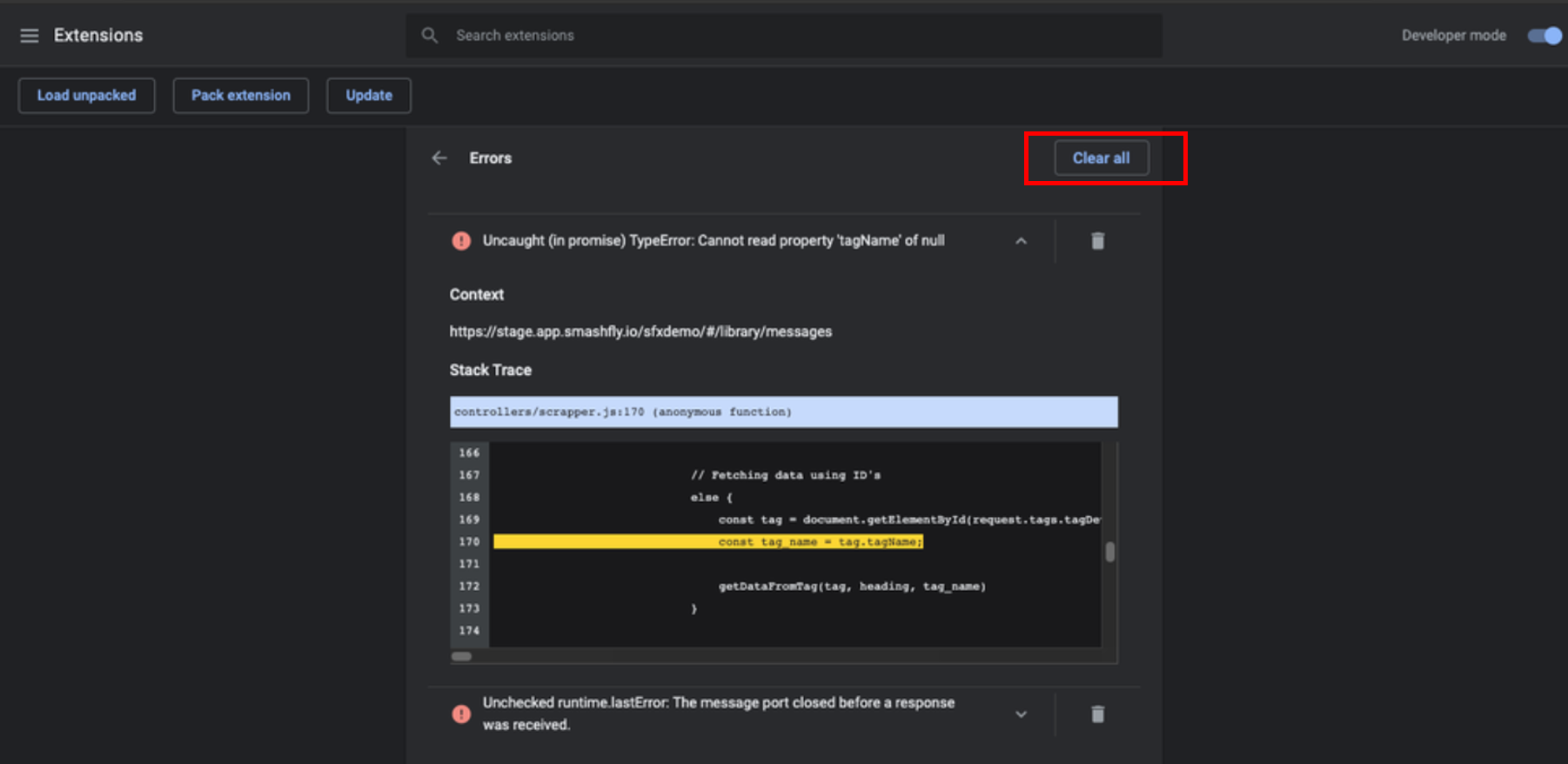 ishield.ai platform errors page with outline around clear all button.