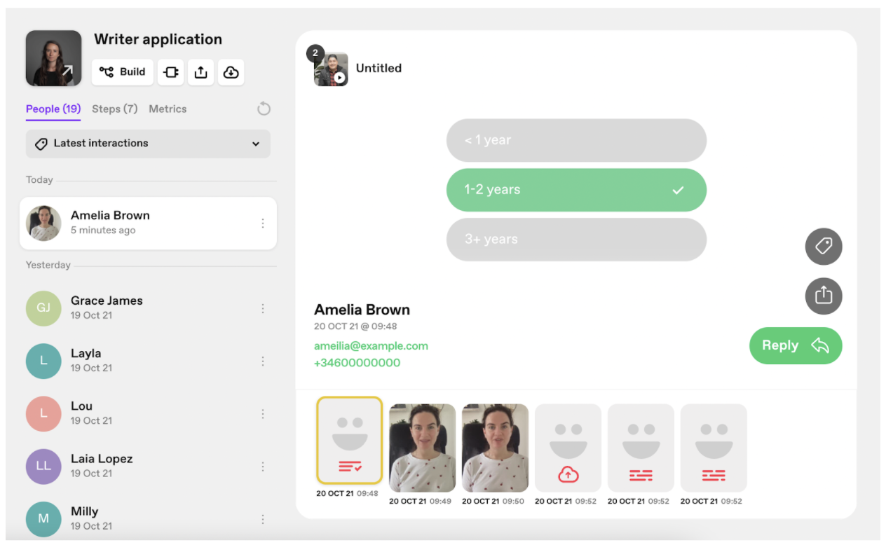 VideoAsk platform showing writer application.