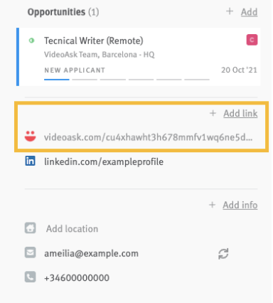 Lever candidate profile videoask link outlined.