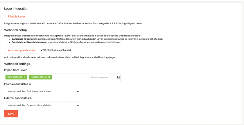 Wintrgarden Lever integration page.