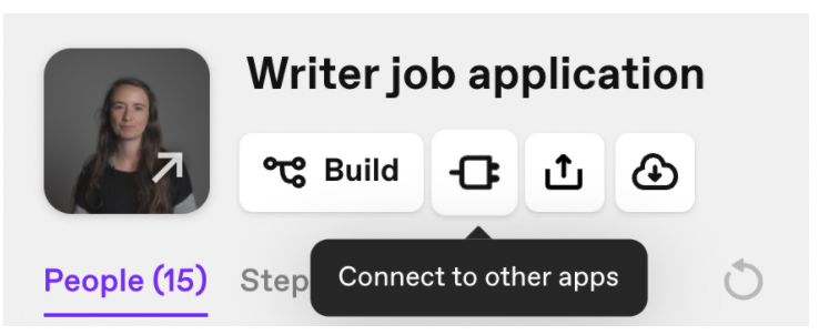 VideoAsk platform with application and connect to other apps button selected.