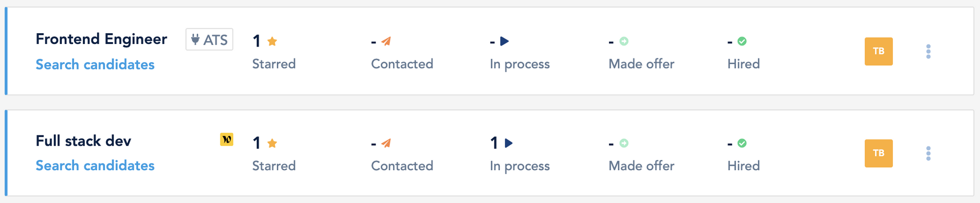 Job positions in talent.io