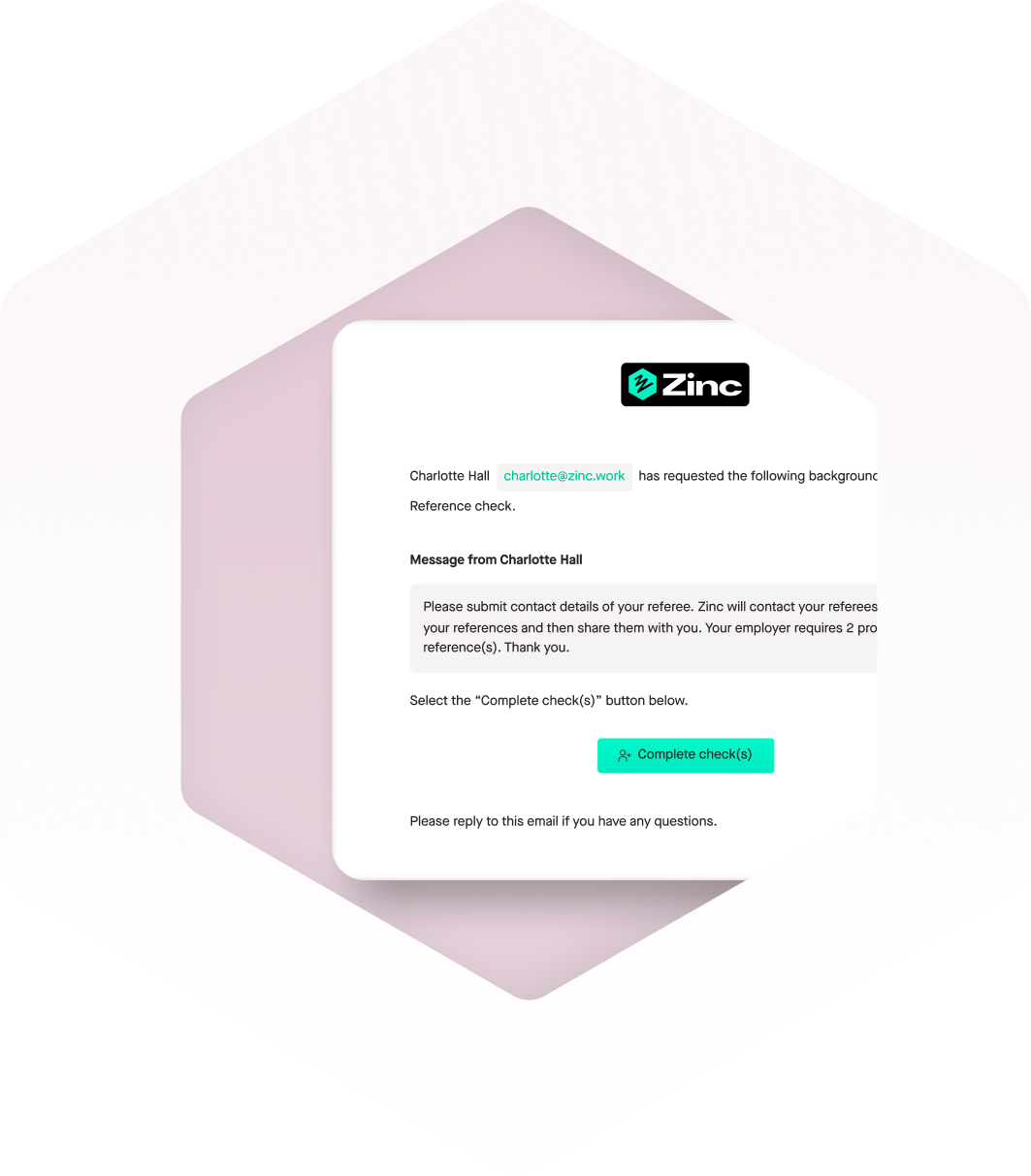 Example of Zinc message sent to candidate