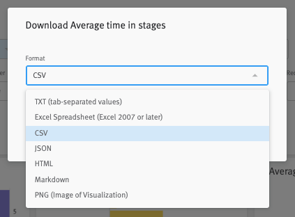 Download modal with file format menu expanded.